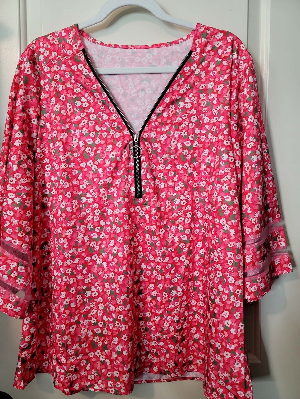 Floral Blouse Half Zip With 3/4 Sleeve Womens XL